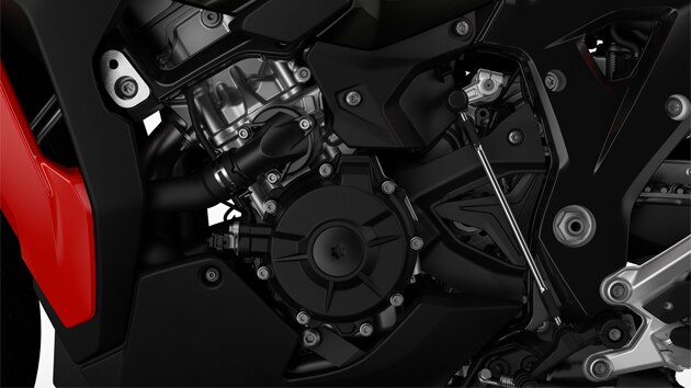 We see a close-up of the engine