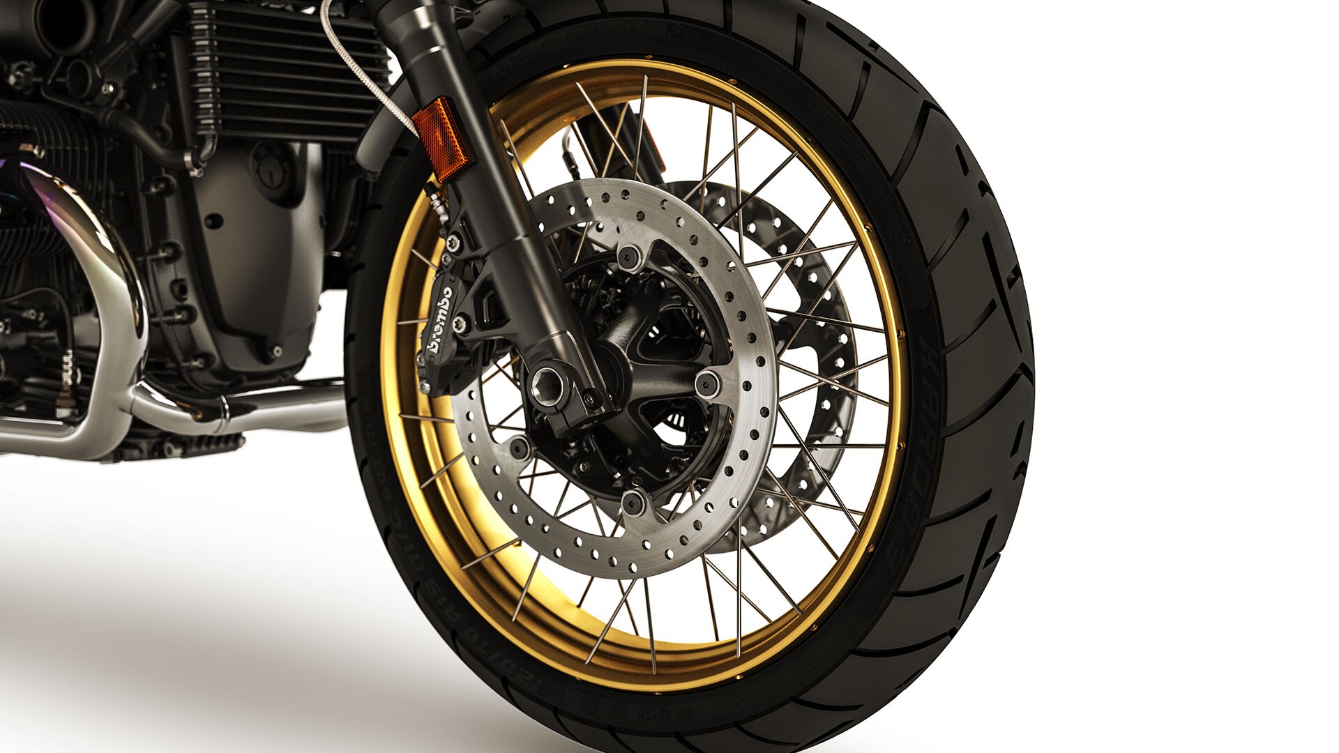 We see the golden rims of the R nineT Urban G/S.